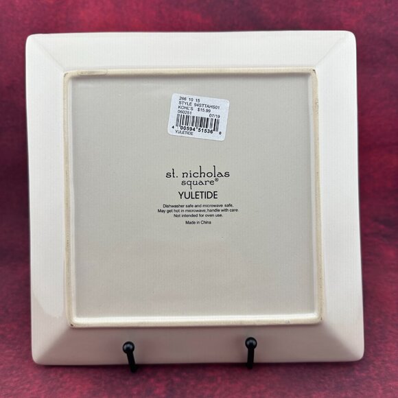 ST. NICHOLAS SQUARE YULETIDE SNOWMAN PLATE HOLIDAY CHRISTMAS STONEWARE, 8.5 inch - Picture 2 of 4